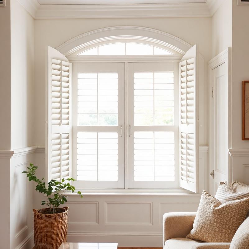 White Plantation Shutters · Bay Window